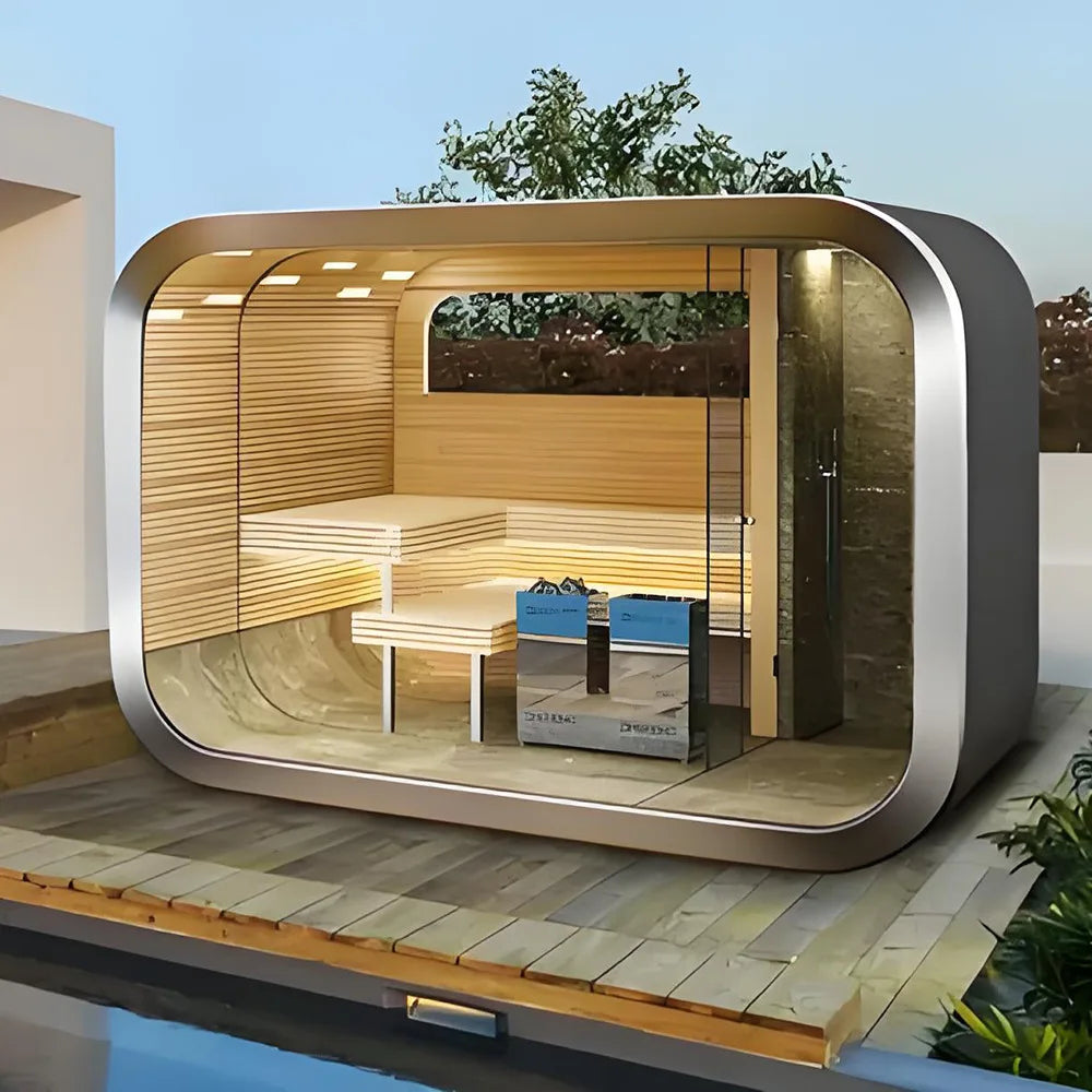 Traditional Red Cedar 6-8-Person Modern Outdoor Cube Sauna Room Solid Wood Wet Steam Electric Oxygen Ionizer Plug Powered Villas