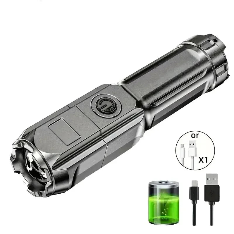 Powerful LED Flashlight Rechargeable USB Built-in Lithium Battery Waterproof Zoom Fishing Hunting Camping Tactical Flashlight