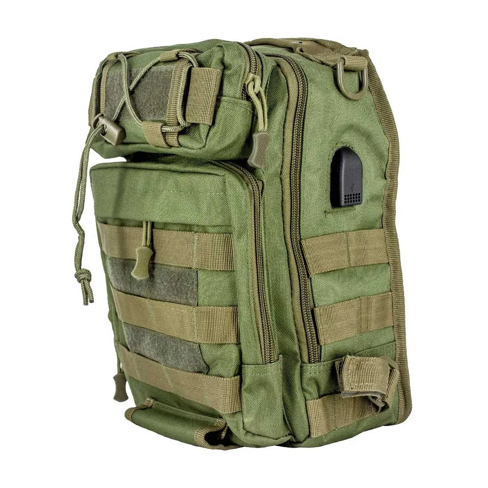 [GD] Tactical Chest Pack with 3 Compartments, Velcro Straps and USB Cable Slot, Variety of Colors / LML-2065 / 2065