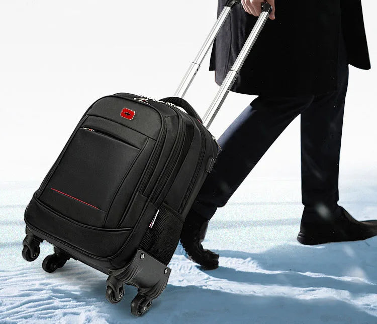 Classic Design Waterproof Men's Business Trolley Backpack With 4 Wheels Large Capacity Carry-on Backpack Suitcase for Wholesale