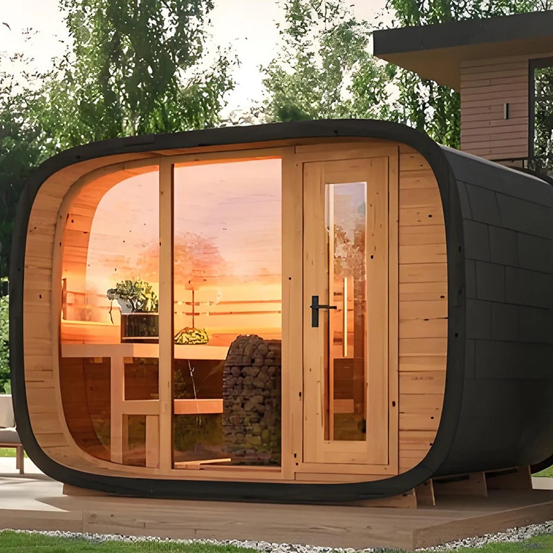 Traditional Red Cedar 6-8-Person Modern Outdoor Cube Sauna Room Solid Wood Wet Steam Electric Oxygen Ionizer Plug Powered Villas