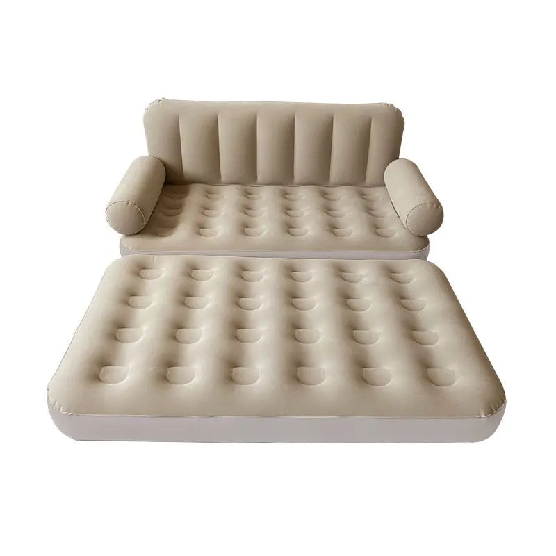 Modern Double Camping Inflatable PVC Sectional Sofa Bed with Full Hair Backrest Foldable Travel for Outdoor Living Room