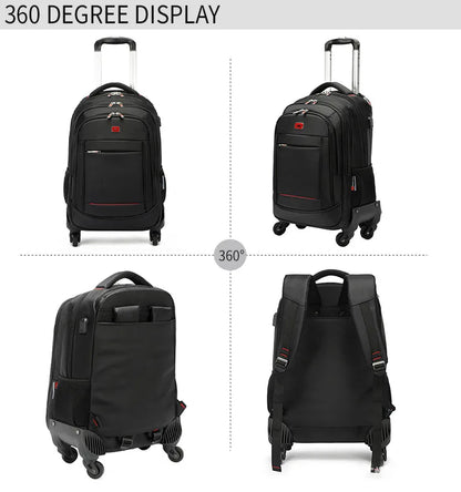 Classic Design Waterproof Men's Business Trolley Backpack With 4 Wheels Large Capacity Carry-on Backpack Suitcase for Wholesale