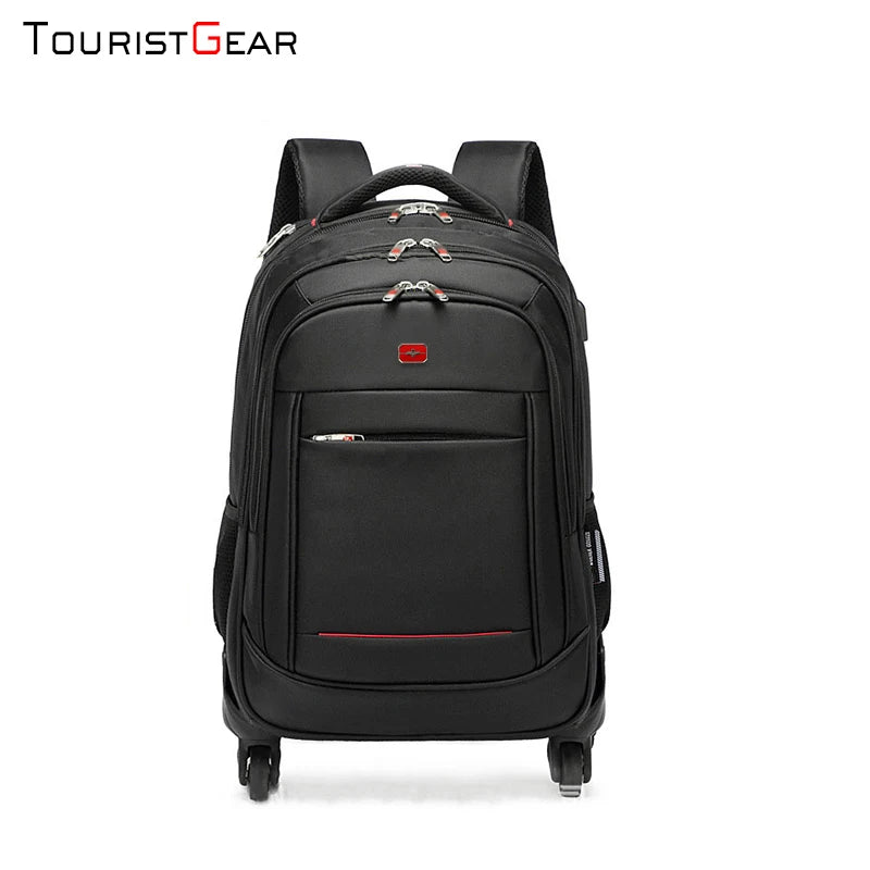 Classic Design Waterproof Men's Business Trolley Backpack With 4 Wheels Large Capacity Carry-on Backpack Suitcase for Wholesale
